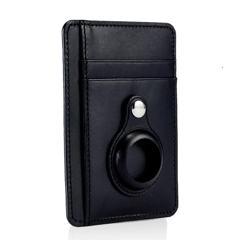 black airtag wallet with white background