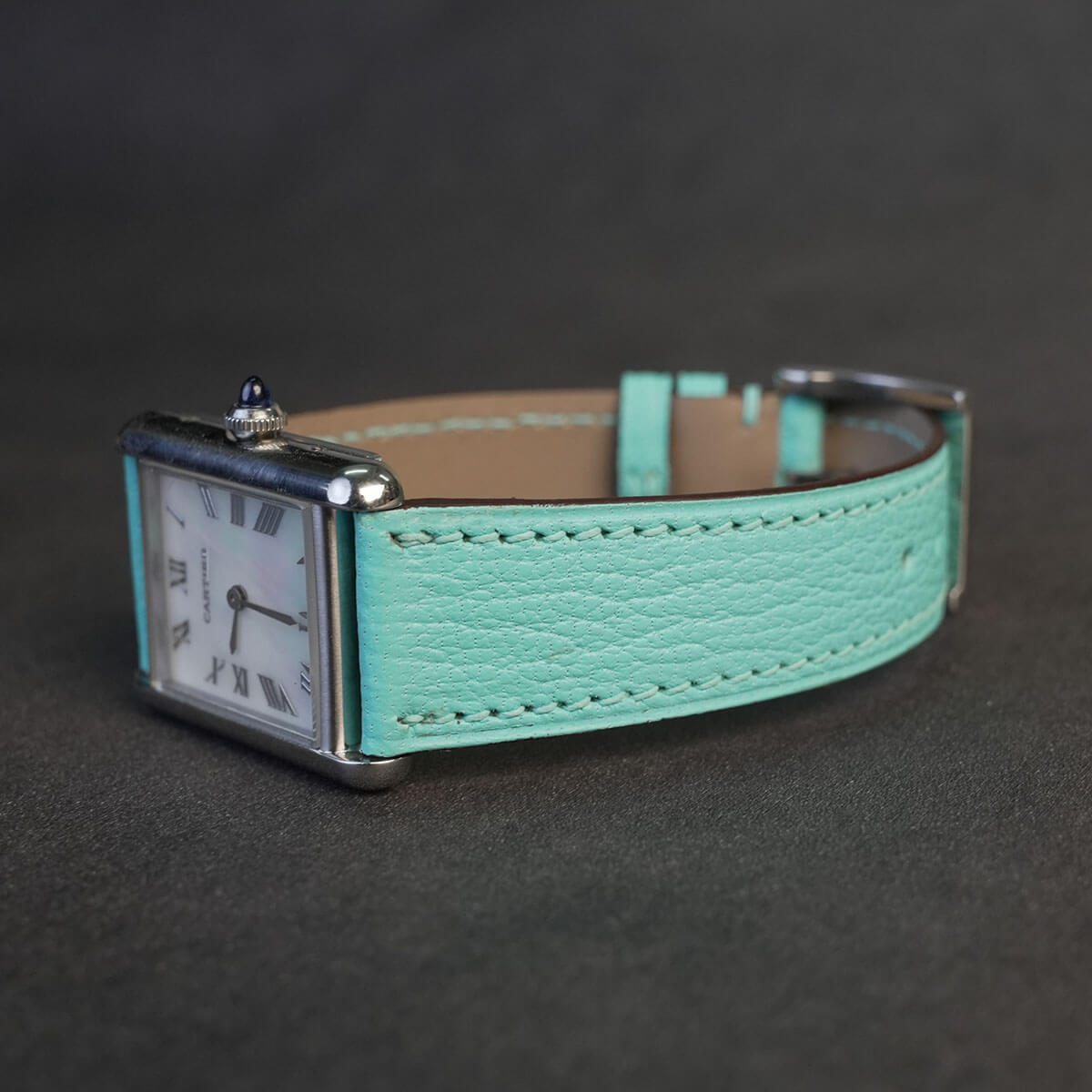 Tiffani Blue French Alran chèvre watch band OEM wholesale private label on tank watch