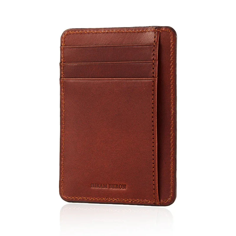 back of the airtag wallet with brand name HIRAM BERON blind embossing at the bottom