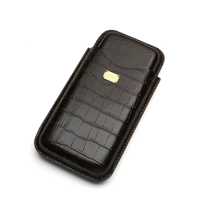 Luxury crocodile texture leather phone case with gold plaque, premium men's accessory