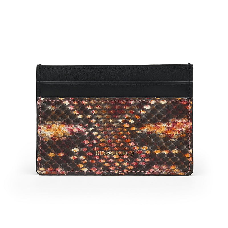 Card Case - Mottled Rust Python from Italy and Black Smooth Leather