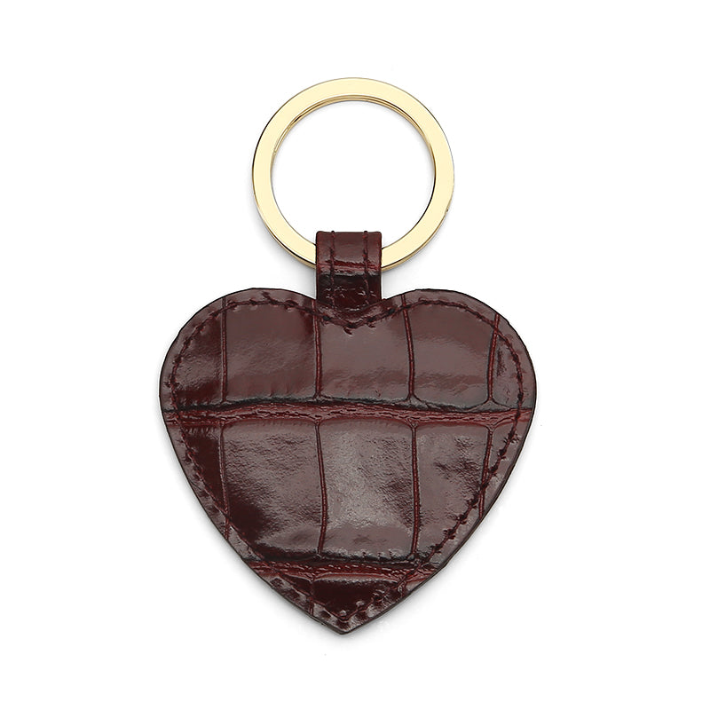 Heart Shape Keychain - Italian Calfskin with Crocodile Pattern