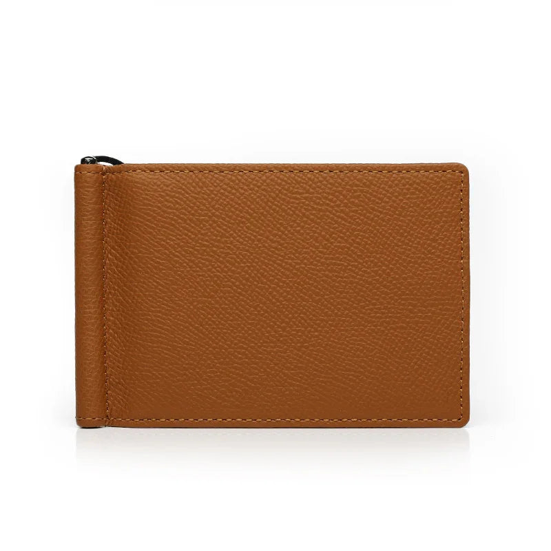 Brown leather money clip card wallet on a white background