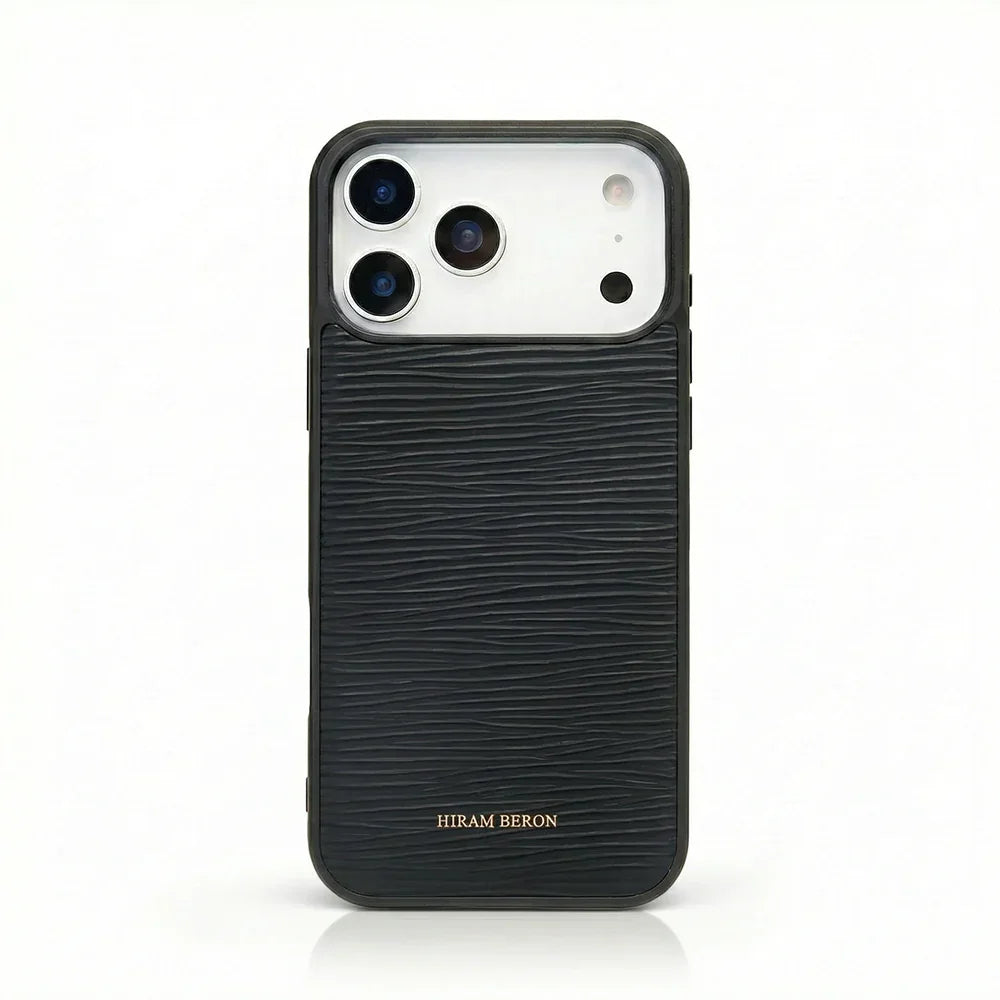 black epi leather iphone case with white background