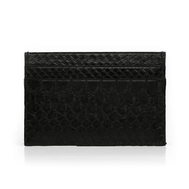 the back of the genuine python skin card case on a white background