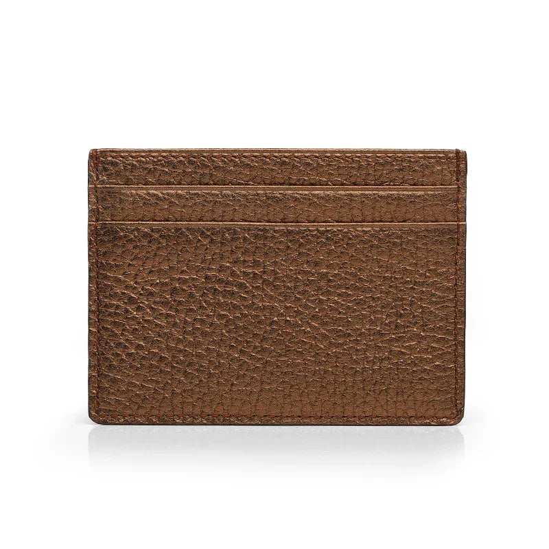 trim bronzo leather cardholder on a white background