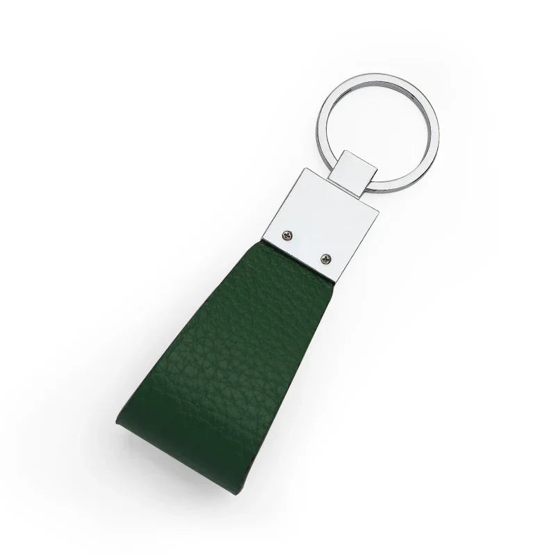 the back of the green leather key fob