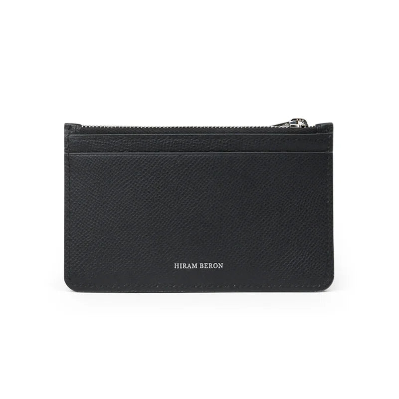 Epsom Black leather cardholder with 'Hiram Beron' branding on a white background