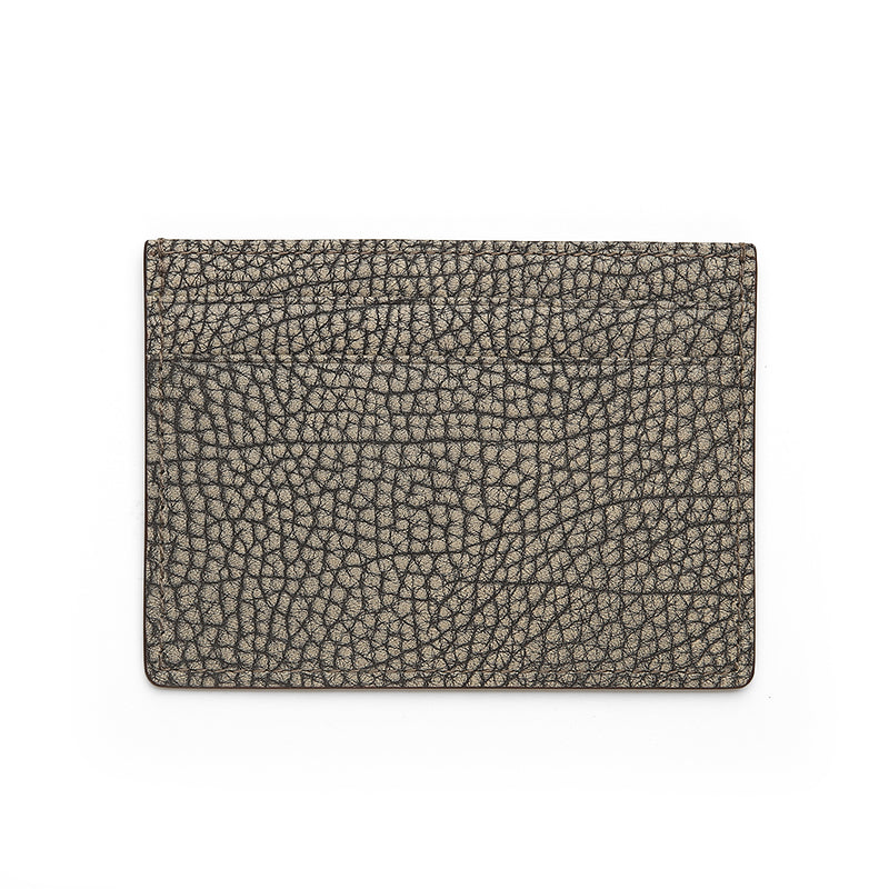 Card Case - Taupe with black tipping Pebble Pattern Top Grain Leather