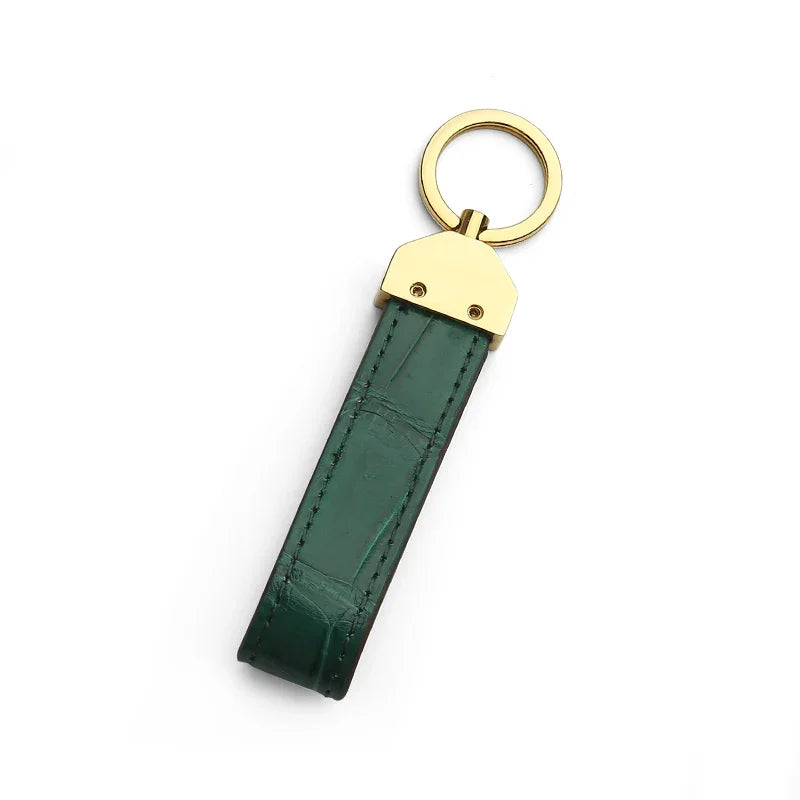 the back of the green crocodile skin key fob