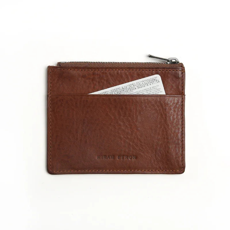 Dark brown leather wallet with a card pocket on a white background