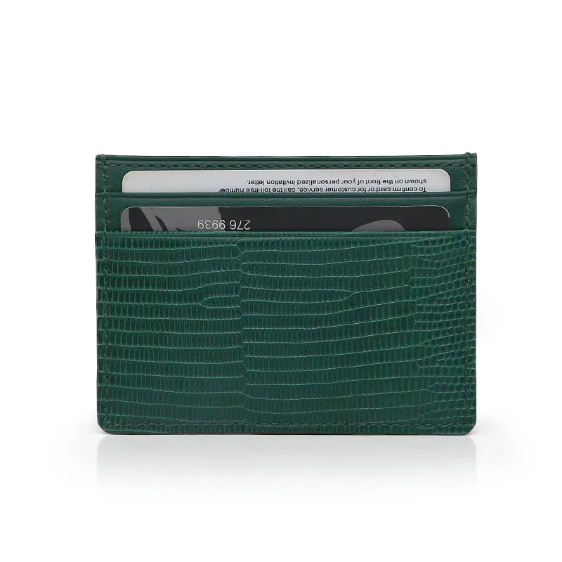 back view green cardholder with cards inside on a white background
