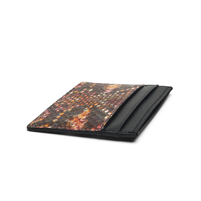 Card Case - Mottled Rust Python from Italy and Black Smooth Leather