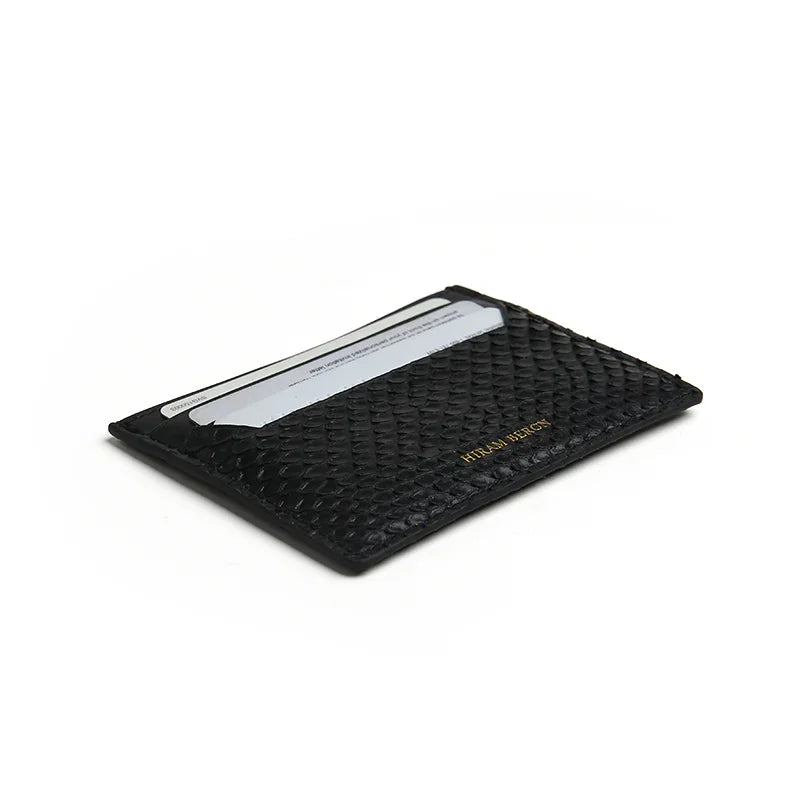 close-up for the edge of black python skin card holder