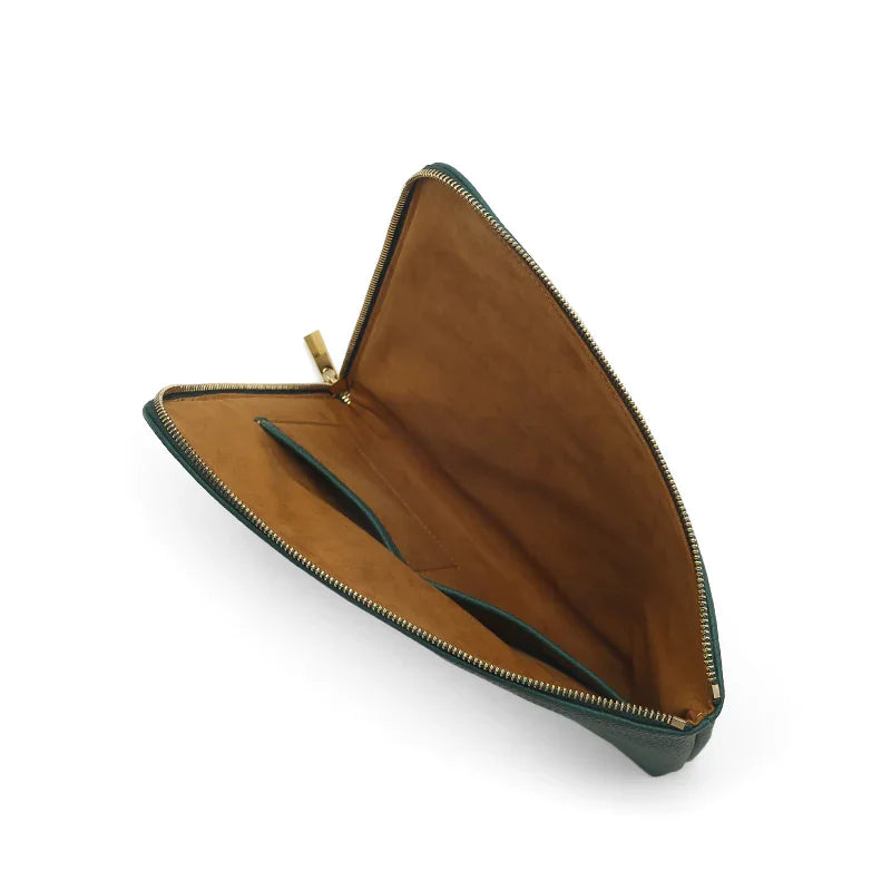 Zipper Clutch Bag - Top Grain Pebble Pattern Cow Leather from China