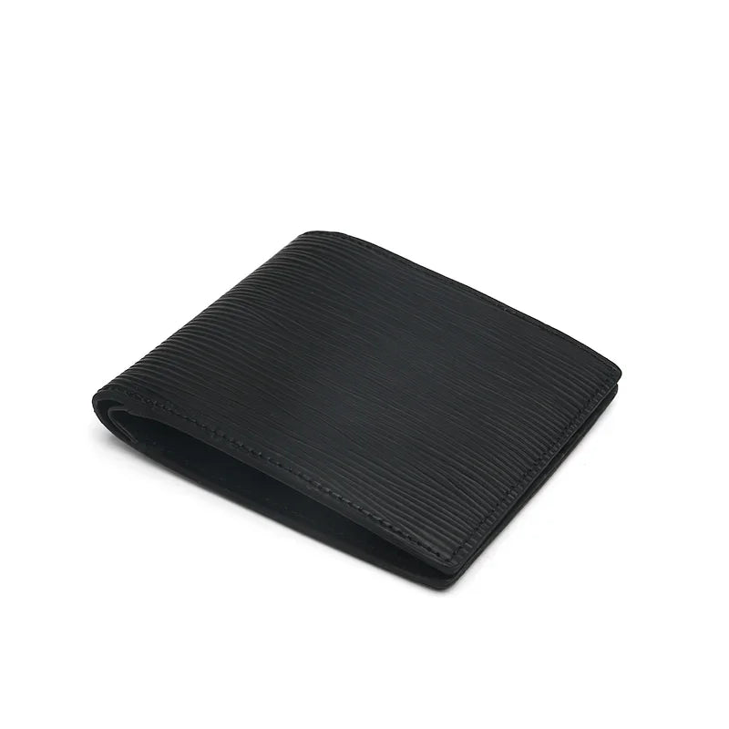 close-up of the edge for the black bifold wallet