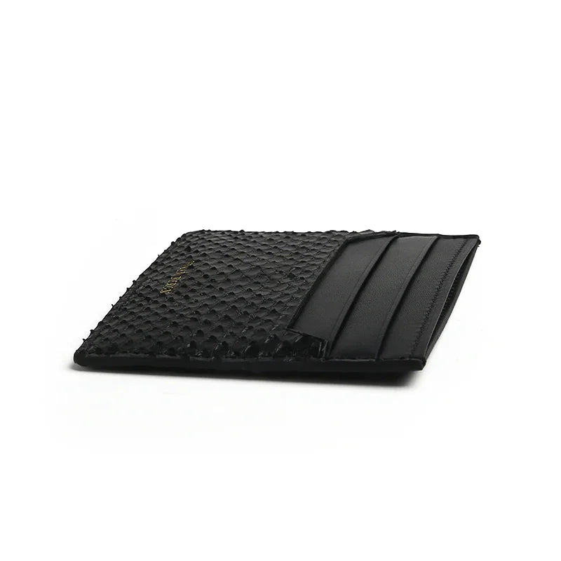 the edge detail for black python card holder