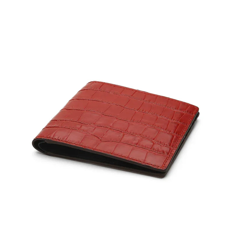 the detail of the painting oil edge for the red aligator men wallet