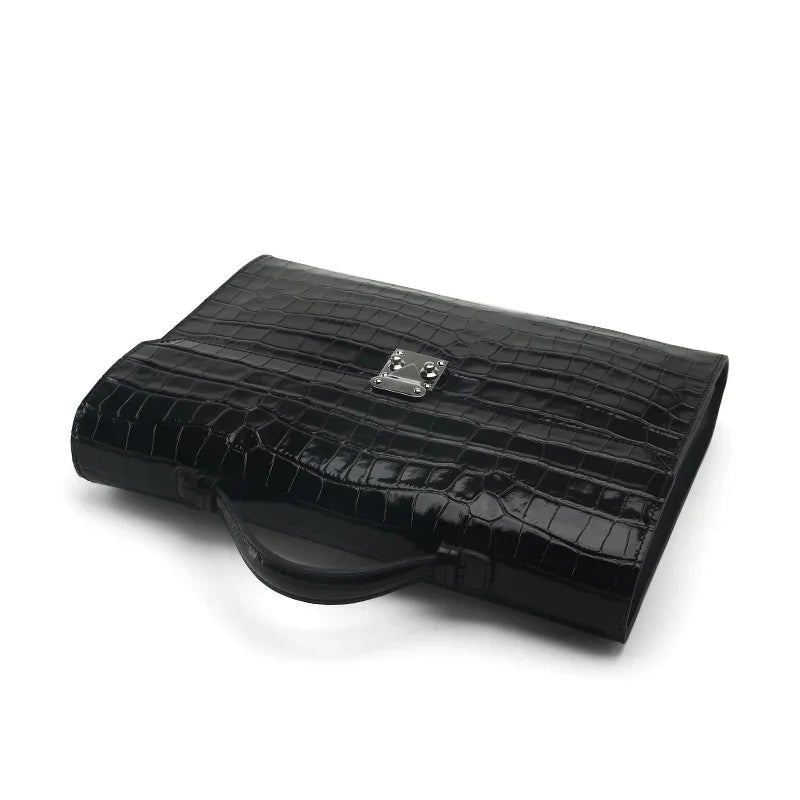 Black crocodile pattern leather business folios on a white background