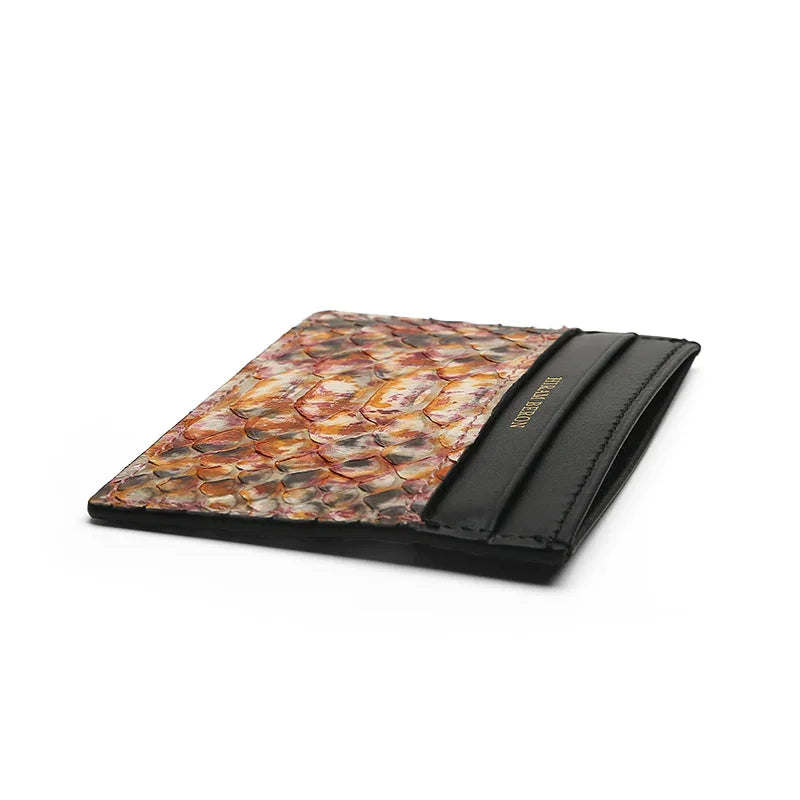 close-up of the painting oil edge of the python skin card holder