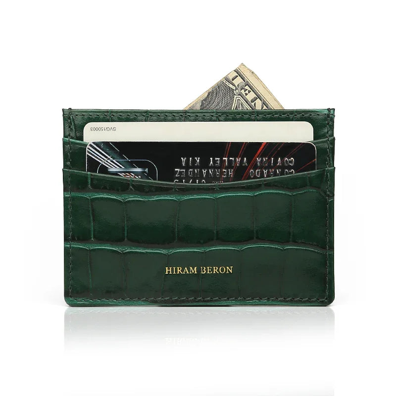 Green Cardholder with 2 credit card slots at front part and brand name HIRAM BERON on it