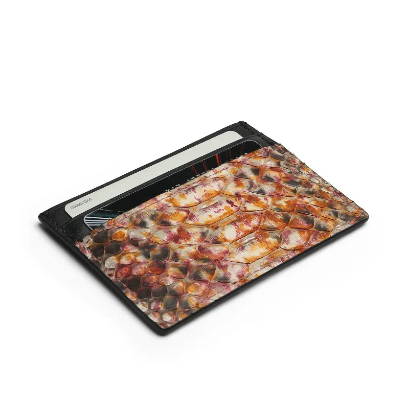 Rectangular mat with pizza python skin card case on a white background