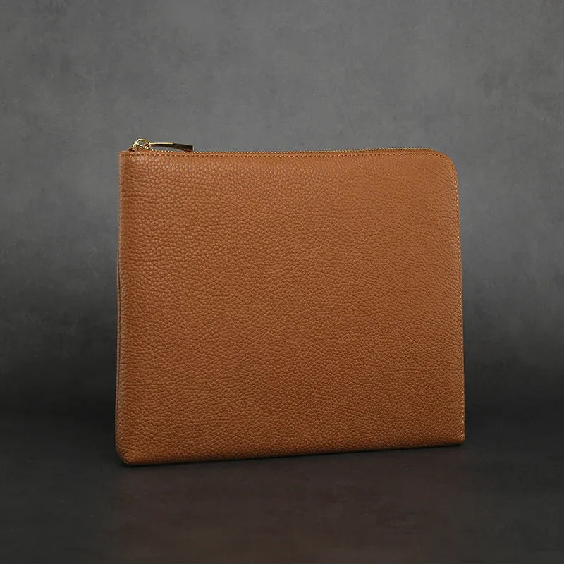 Zipper Clutch Bag - Top Grain Pebble Pattern Cow Leather from China