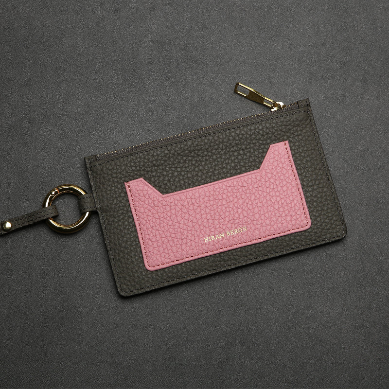 Card Holder with Strap - Top Grain Pebble Pattern Cow Leather