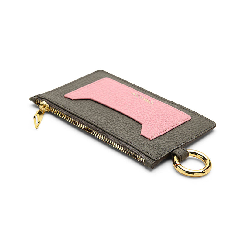 Card Holder with Strap - Top Grain Pebble Pattern Cow Leather