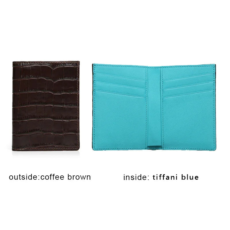 Two wallets, one brown and one turquoise, on a white background.