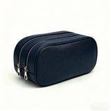 navy blue pebble leather travel toiletry bag