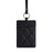 Black quilted leather ID card holder with gold ring and strap, luxury accessory for work or travel