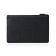 Black pebbled leather clutch with zipper closure, minimalist design for everyday use