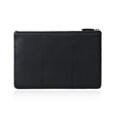 Black pebbled leather clutch with zipper closure, minimalist design for everyday use