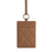 Tan quilted leather ID holder with gold ring and strap, ideal for work or travel