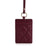 Burgundy quilted leather ID card holder with gold ring and strap, luxury accessory