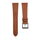 Custom OEM 1.8mm flat brown Italian leather watch strap pair showing stitch details and optional pin buckle fitment