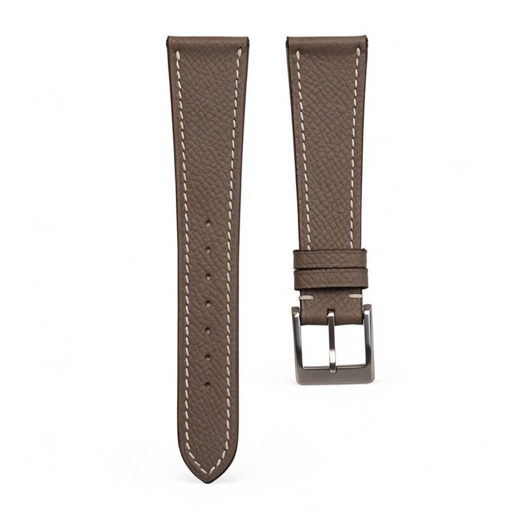 Wholesale French Epsom calfskin watch strap in Etoupe with Haas Zermatt lining and perimeter stitching