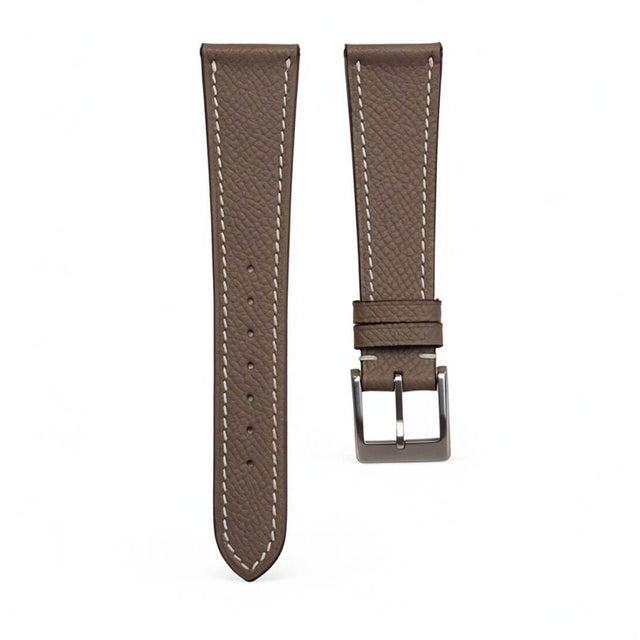 Wholesale French Epsom calfskin watch strap in Etoupe with Haas Zermatt lining and perimeter stitching
