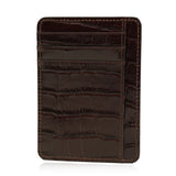 Brown crocodile-patterned leather cardholder on a white background