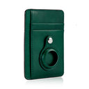 green buttero leather airtag wallet with a white background