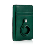 green buttero leather airtag wallet with a white background