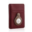 Burgundy leather cardholder with AirTag holder, premium wallet accessory for secure tracking