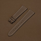 Pair of Etoupe French Epsom grain watch bands showing 115mm by 75mm tailored dimensions