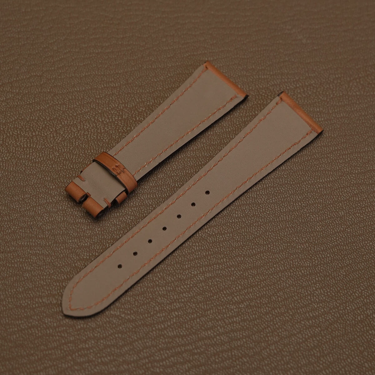 Hypoallergenic light grey Haas Zermatt leather lining on 115x75mm watch strap for private label logo debossing