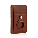 full grain vegetable tanned leather airtag wallet with white background