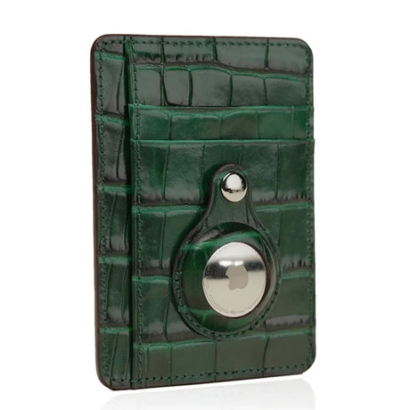 Slim Green Embossed Crocodile Pattern Card Wallet RFID Blocking with white background