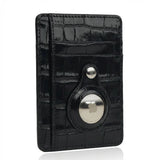 Black crocodile-patterned cardholder with airtag pocket on a white background