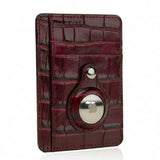 Top Grain Burgundy Calfskin Embossed Crocodile Pattern Card Wallet with a white background