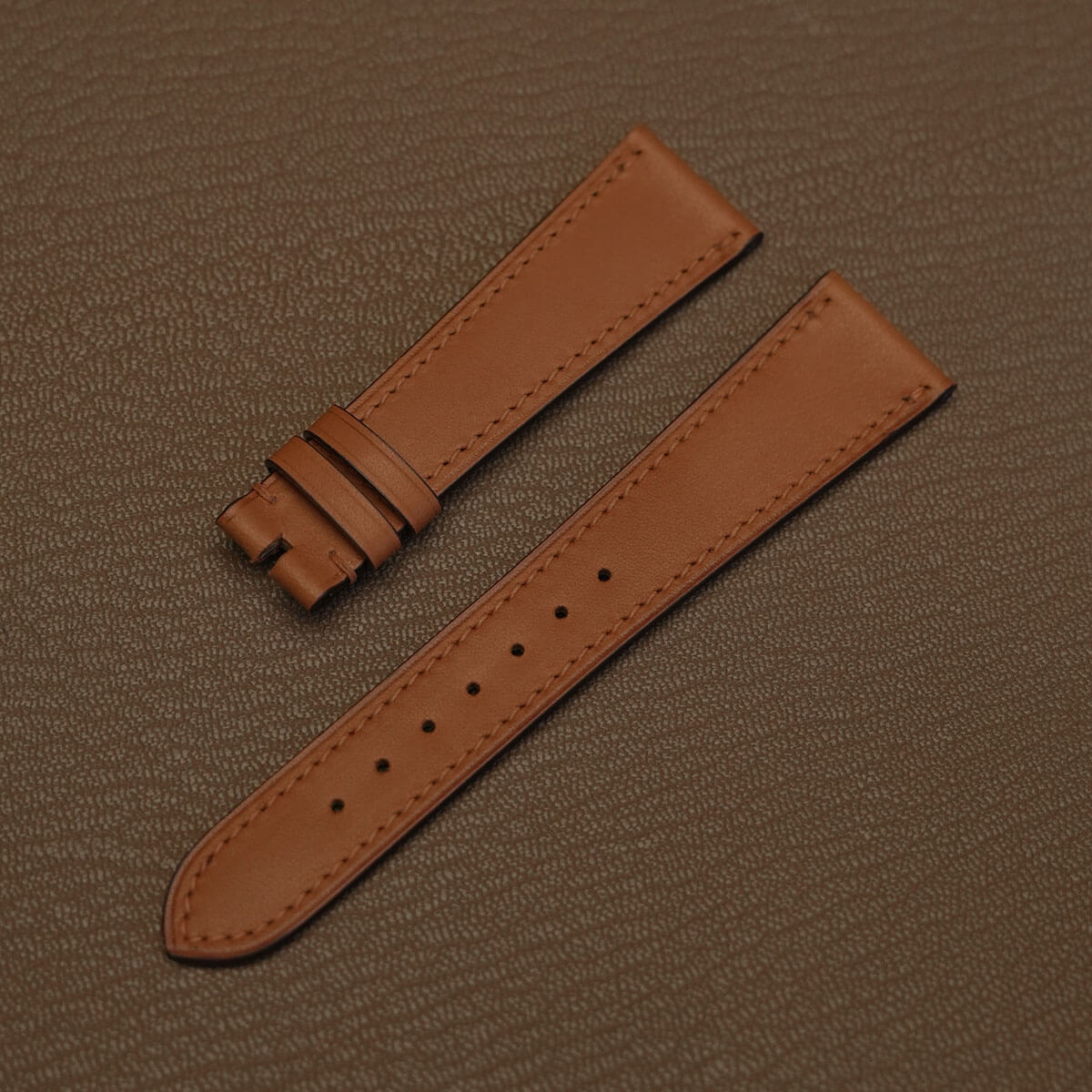 Custom light brown Italian calfskin leather watch strap 1.8mm flat profile without buckle for B2B watch brands